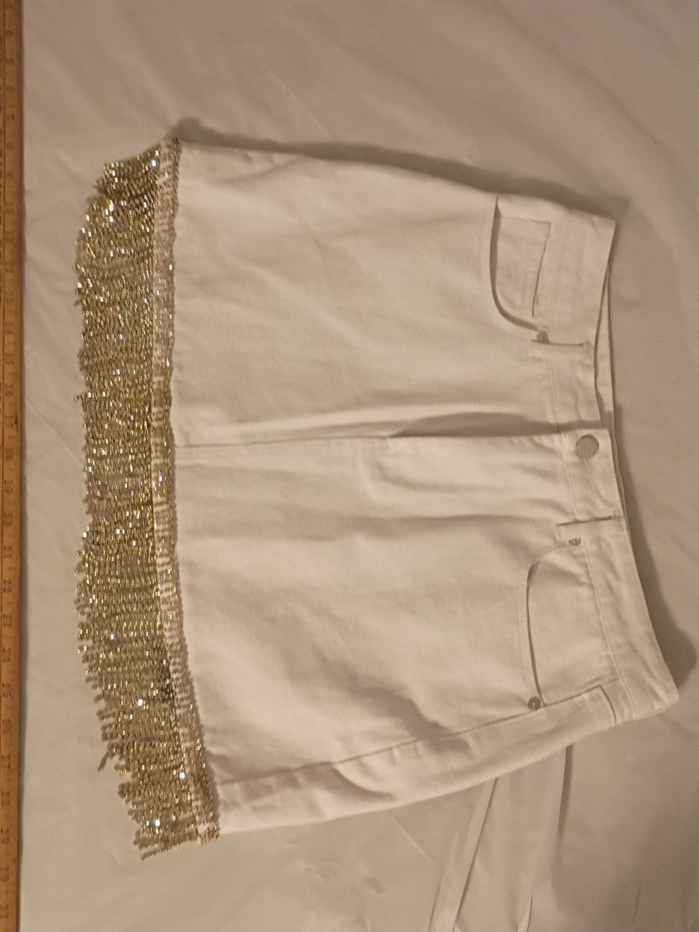Blank NYC Off-White Denim Mini Skirt with Branded Patch